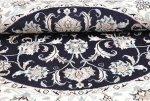 Tappeto Nain Kashmar Medaglione Floreale Blu Scuro Bianco Avorio Rotondo 150x152 Cm