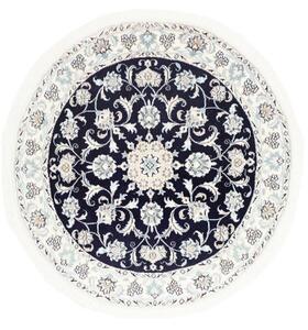 Tappeto Nain Kashmar Medaglione Floreale Blu Scuro Bianco Avorio Rotondo 150x152 Cm