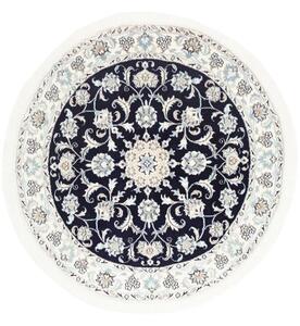 Tappeto Nain Kashmar Medaglione Floreale Blu Notte Avorio Rotondo 150x152 Cm