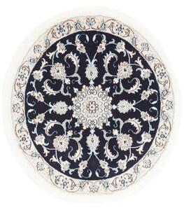 Tappeto Nain Kashmar Medaglione Floreale Blu Scuro Avorio Rotondo 100x107 Cm