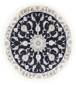 Tappeto Nain Kashmar Medaglione Floreale Blu Scuro Beige Rotondo 98x102 Cm