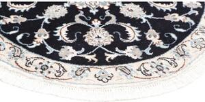 Tappeto Nain Kashmar Medaglione Floreale Blu Scuro Beige Rotondo 98x102 Cm