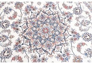 Tappeto Nain Kashmar Medaglione Floreale Avorio Azzurro Rotondo 200x203 Cm