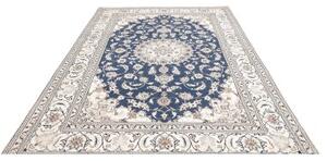 Tappeto Nain Kashmar Medaglione Floreale Blu Avorio 197x297 Cm