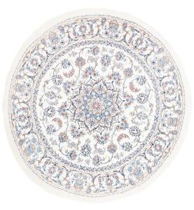 Tappeto Nain Kashmar Medaglione Floreale Avorio Azzurro Rotondo 200x203 Cm