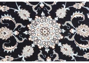 Tappeto Nain Kashmar Medaglione Floreale Blu Scuro Beige Rotondo 98x102 Cm