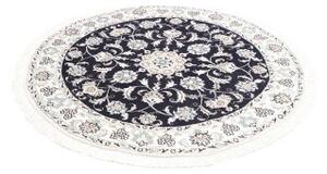 Tappeto Nain Kashmar Medaglione Floreale Blu Notte Avorio Rotondo 150x152 Cm
