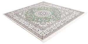 Tappeto Nain Kashmar Medaglione Floreale Verde Salvia Avorio Quadrato 196x198 Cm