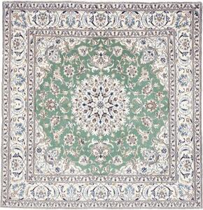 Tappeto Nain Kashmar Medaglione Floreale Verde Salvia Avorio Quadrato 196x198 Cm