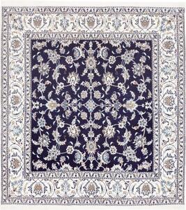 Tappeto Nain Kashmar Floreale Blu Scuro Avorio Quadrato 196x213 Cm