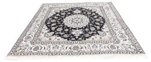 Tappeto Nain Kashmar Medaglione Floreale Blu Scuro Bianco Avorio Quadrato 193x201 Cm