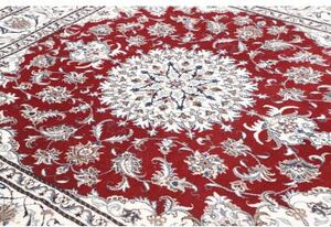 Tappeto Nain Kashmar Medaglione Floreale Rosso Avorio Quadrato 197x208 Cm