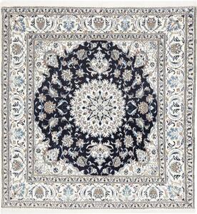 Tappeto Nain Kashmar Medaglione Floreale Blu Scuro Bianco Avorio Quadrato 193x201 Cm