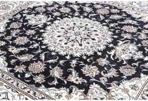 Tappeto Nain Kashmar Medaglione Floreale Blu Scuro Bianco Avorio Quadrato 193x201 Cm