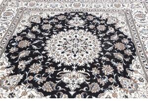 Tappeto Nain Kashmar Medaglione Floreale Blu Scuro Bianco Avorio Quadrato 193x201 Cm