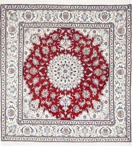 Tappeto Nain Kashmar Medaglione Floreale Rosso Avorio Quadrato 197x208 Cm
