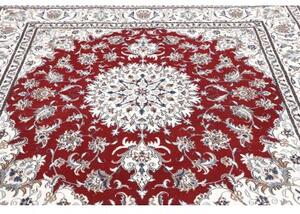 Tappeto Nain Kashmar Medaglione Floreale Rosso Avorio Quadrato 197x208 Cm