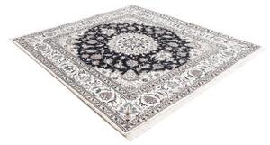 Tappeto Nain Kashmar Medaglione Floreale Blu Scuro Bianco Avorio Quadrato 193x201 Cm