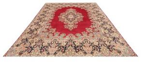 Tappeto Kerman Medaglione Floreale Rosso Blu Scuro 253x344 Cm