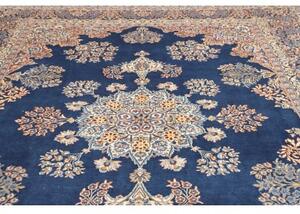 Tappeto Kerman Medaglione Floreale Blu Notte Avorio 257x350 Cm
