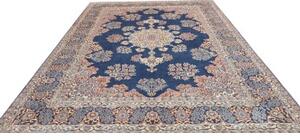 Tappeto Kerman Medaglione Floreale Blu Notte Avorio 257x350 Cm