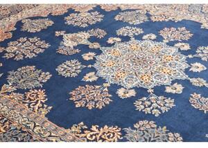 Tappeto Kerman Medaglione Floreale Blu Notte Avorio 257x350 Cm