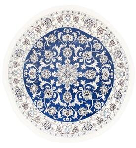 Tappeto Nain Kashmar Medaglione Floreale Blu Avorio Rotondo 145x145 Cm