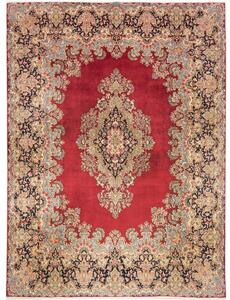 Tappeto Kerman Medaglione Floreale Rosso Blu Scuro 253x344 Cm
