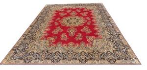 Tappeto Kerman Medaglione Floreale Rosso Blu Scuro 235x316 Cm