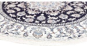 Tappeto Nain Kashmar Medaglione Floreale Blu Notte Avorio Rotondo 200x200 Cm