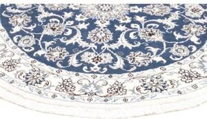 Tappeto Nain Kashmar Medaglione Floreale Blu Avorio Rotondo 145x145 Cm