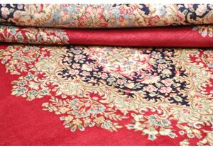 Tappeto Kerman Medaglione Floreale Rosso Blu Scuro 253x344 Cm