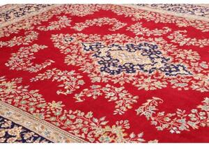 Tappeto Kerman Medaglione Floreale Rosso Blu Scuro 300x402 Cm