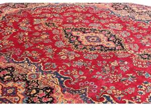 Tappeto Kerman Medaglione Floreale Rosso Blu Notte 251x336 Cm
