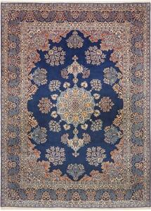 Tappeto Kerman Medaglione Floreale Blu Notte Avorio 257x350 Cm