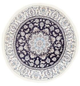 Tappeto Nain Kashmar Medaglione Floreale Blu Notte Avorio Rotondo 200x200 Cm