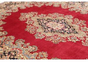 Tappeto Kerman Medaglione Floreale Rosso Blu Scuro 253x344 Cm