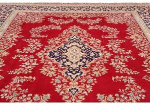 Tappeto Kerman Medaglione Floreale Rosso Blu Scuro 300x402 Cm