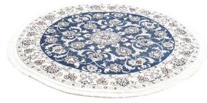 Tappeto Nain Kashmar Medaglione Floreale Blu Avorio Rotondo 145x145 Cm