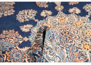 Tappeto Kerman Medaglione Floreale Blu Notte Avorio 257x350 Cm