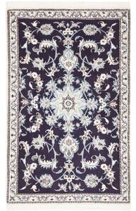 Tappeto Nain Kashmar Medaglione Floreale Blu Scuro Bianco Avorio 86x135 Cm