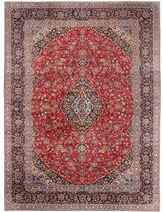 Tappeto Kashan Medaglione Floreale Rosso Blu Scuro 355x487 Cm