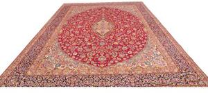 Tappeto Kerman Medaglione Floreale Rosso Blu Scuro 288x386 Cm