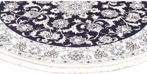 Tappeto Nain Kashmar Medaglione Floreale Blu Notte Bianco Avorio Rotondo 143x143 Cm