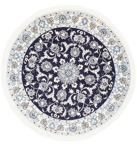 Tappeto Nain Kashmar Medaglione Floreale Blu Notte Bianco Avorio Rotondo 143x143 Cm