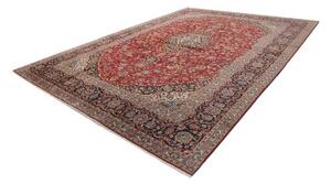 Tappeto Kashan Medaglione Floreale Rosso Blu Scuro 355x487 Cm