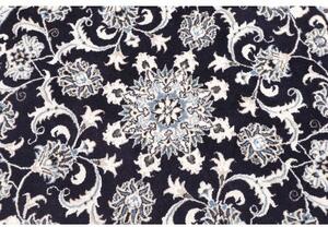Tappeto Nain Kashmar Medaglione Floreale Blu Notte Bianco Avorio Rotondo 143x143 Cm