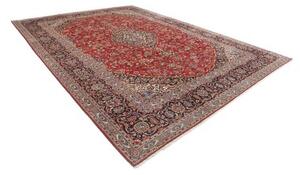 Tappeto Kashan Medaglione Floreale Rosso Blu Scuro 355x487 Cm