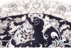 Tappeto Nain Kashmar Medaglione Floreale Blu Notte Bianco Avorio Rotondo 143x143 Cm