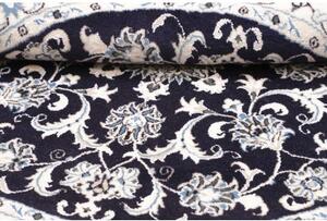 Tappeto Nain Kashmar Medaglione Floreale Blu Notte Bianco Avorio Rotondo 143x143 Cm